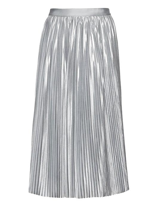 Banana Republic Womens Metallic Pleated Midi Skirt Bright Silver Size 4