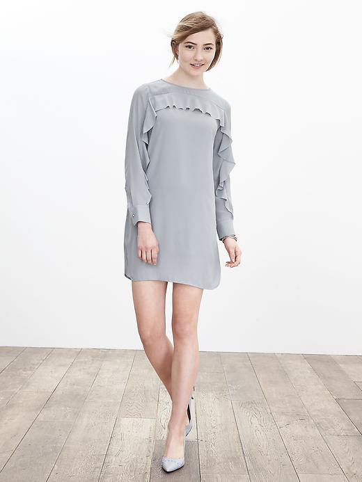 Banana Republic Womens Ruffle Trim Dress Size 0 - Sidewalk Gray