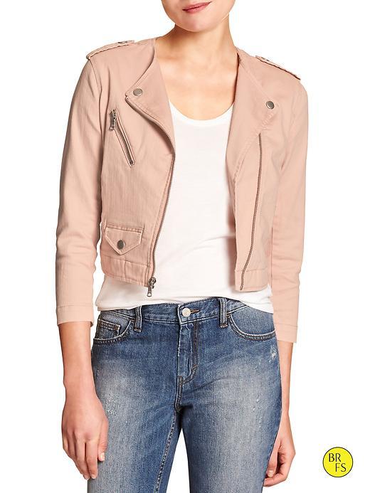 Banana Republic Factory Denim Moto Jacket Size L Petite - Wispy Pink