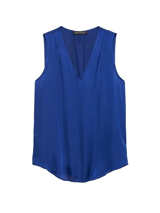 Banana Republic Womens Soft Satin Pleated Drapey Tank Brilliant Blue Size Xs