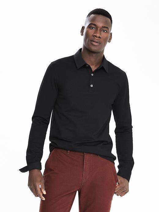 Banana Republic Mens Long Sleeve Performance Polo Size L Tall - Black