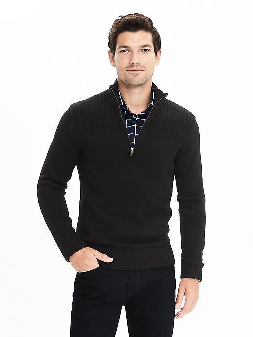 Banana Republic Mens Rib Yoke Half Zip Size Xl Tall - Black