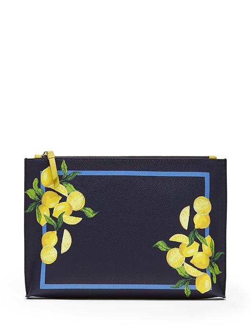 Banana Republic Womens Lemon Print Large T-seam Pouch Navy Size One Size