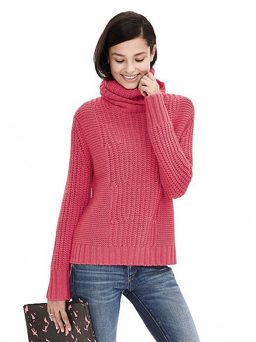 Banana Republic Womens Mixed Stitch Turtleneck Pullover Size L - Pink Strawberry