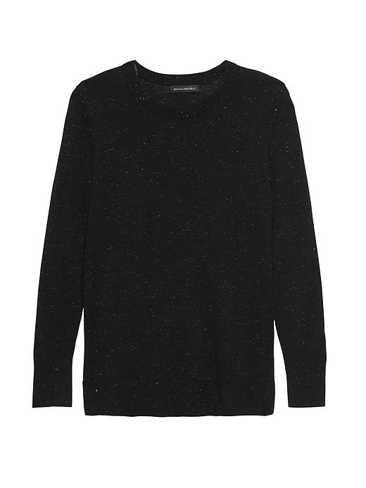 Banana Republic Womens Petite Metallic Wool-modal Crew-neck Sweater Black & Anthracite Size M