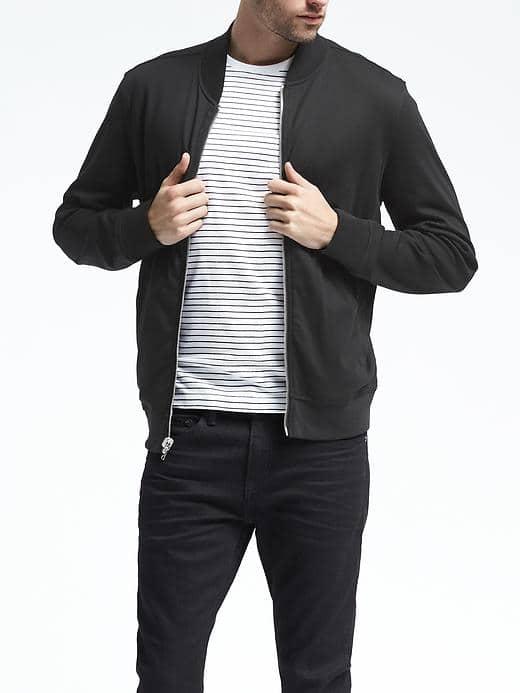 Banana Republic Mens Luxe Touch Reversible Knit Bomber Jacket - Light Gray