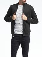 Banana Republic Mens Luxe Touch Reversible Knit Bomber Jacket - Light Gray
