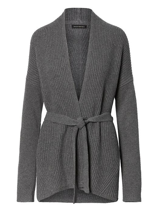 Banana Republic Womens Italian Superloft Ribbed Belted Cardigan Charcoal Size M
