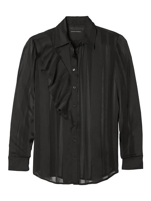 Banana Republic Womens Dillon Fit Stripe Ruffle Shirt - Black