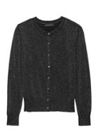 Banana Republic Womens Machine-washable Merino Wool Metallic Cropped Cardigan Sweater Black With Silver Size Xs