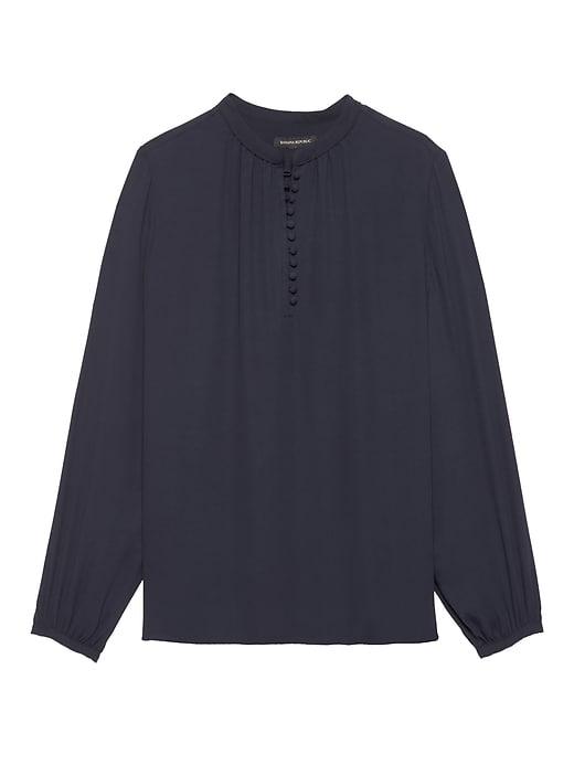 Banana Republic Womens Button-front Poet-sleeve Top Navy Size L