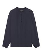 Banana Republic Womens Button-front Poet-sleeve Top Navy Size L