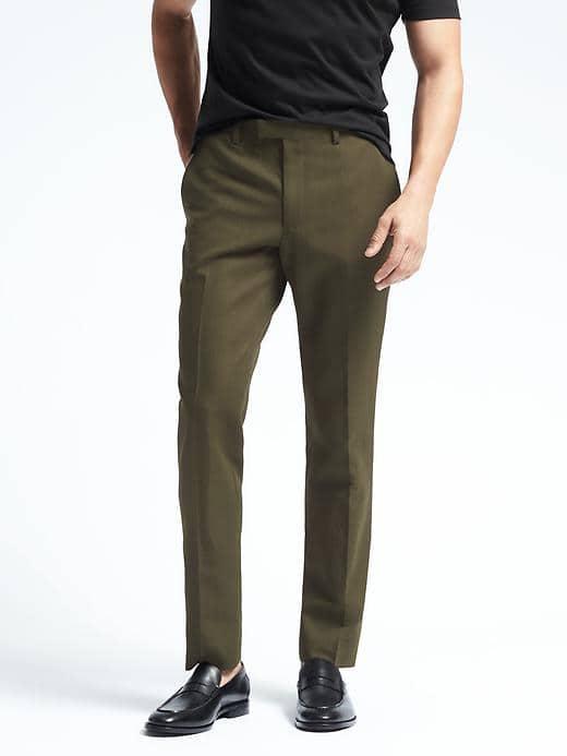 Banana Republic Mens Standard Olive Cotton Linen Suit Trouser - Olive