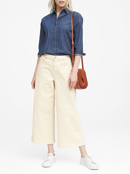 Banana Republic Womens Japan Online Exclusive High-rise Wide-leg Cropped Jean Ecru Cream Size 2 (26in)