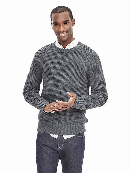 Banana Republic Mens Textured Filpucci Italian Wool Crew Pullover Size L Tall - Medium Gray Heather