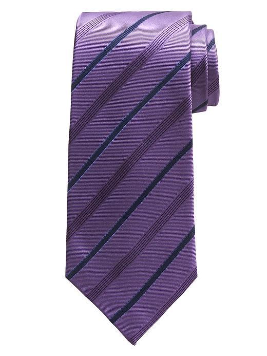 Banana Republic Mens Double Weave Stripe Tie Size One Size - Purple Candy