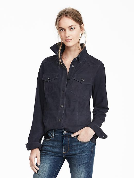 Banana Republic Suede Shirt Jacket Size L - Preppy Navy