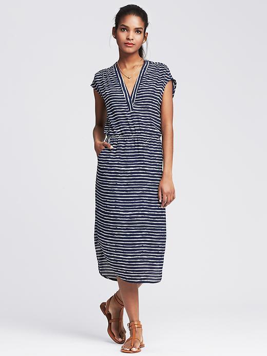 Banana Republic Womens Striped Vee Patio Dress Size 10 Petite - Navy Star