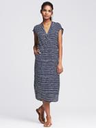Banana Republic Womens Striped Vee Patio Dress Size 10 Petite - Navy Star