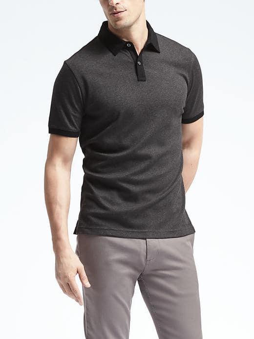 Banana Republic Mens Luxury Touch Heathered Polo - Black