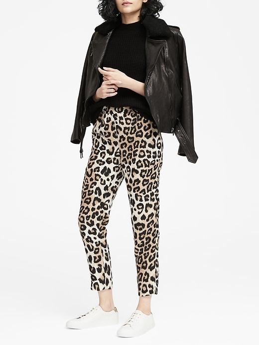 Banana Republic Womens Hayden Tapered-fit Pull-on Leopard Print Ankle Pant Leopard Print Size L