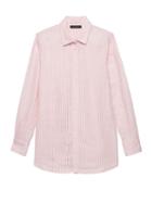 Banana Republic Womens Parker Tunic-fit Stripe Linen-cotton Shirt Pink Dogwood Size L