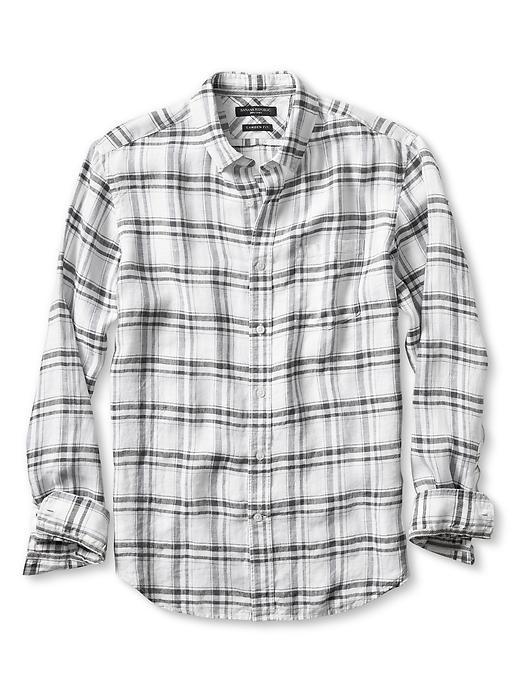 Banana Republic Mens Camden Fit Bold Check Linen Shirt Size L Tall - Urban Gray