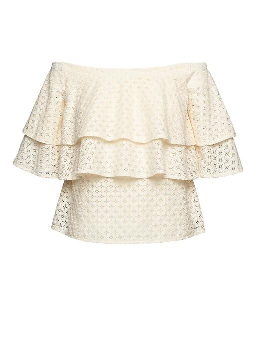 Banana Republic Womens Lace Off The Shoulder Ruffle Top Ecru Size L