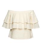 Banana Republic Womens Lace Off The Shoulder Ruffle Top Ecru Size L