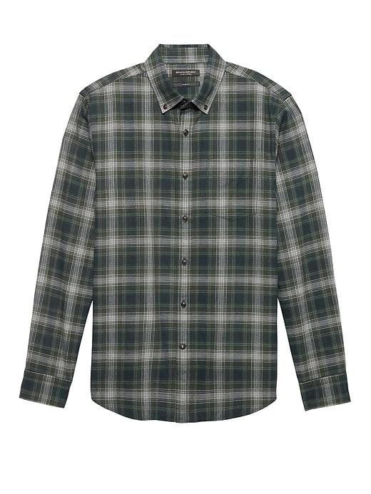 Banana Republic Mens New Slim-fit Luxe Flannel Plaid Shirt Olive Green Size Xs