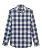 Banana Republic Mens Grant Slim-fit Luxe Flannel Buffalo Check Shirt Blue Jay Size S