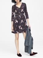 Banana Republic Womens Floral V-neck Fit-and-flare Dress Gray Size 2