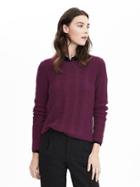 Banana Republic Womens Pom Pom Crew Cable Pullover Size L - Berry Paradise