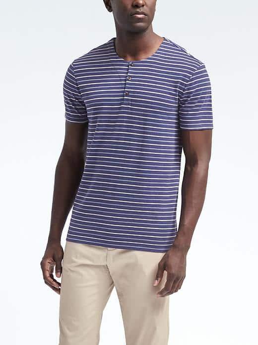 Banana Republic Mens Heritage Stripe Henley - Thundercloud