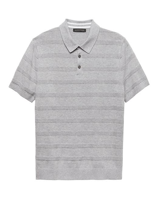 Banana Republic Mens Supima Cotton Texture Stripe Sweater Polo Shirt Asphalt Size S