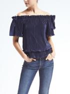 Banana Republic Womens Off Shoulder Mini Pleat Top - Navy