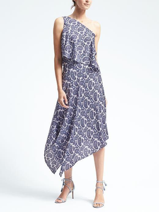 Banana Republic Womens Paisley One Shoulder Dress - White Print