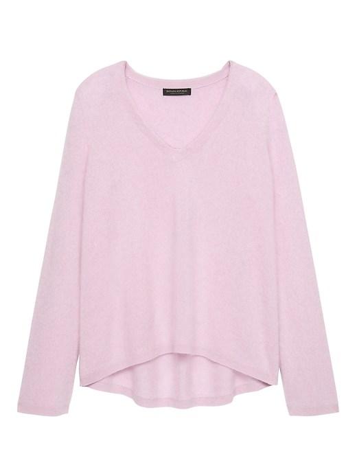 Banana Republic Womens Brushed Cashmere Bell-sleeve V-neck Sweater Pink Lavender Size S