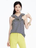 Banana Republic Print Cross Neck Top Size L Petite - Stowaway Blue