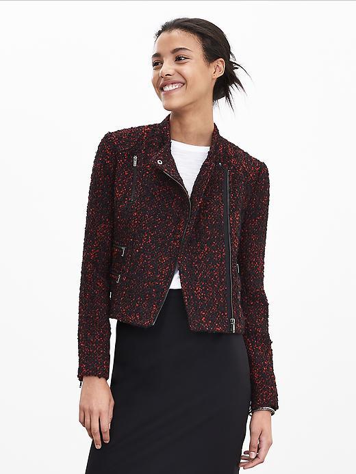 Banana Republic Boucle Moto Blazer Size 0 Petite - Modern Red