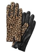Banana Republic Womens Mixed Media Notched Glove Camel & Animal Print Haircalf Leather Size M