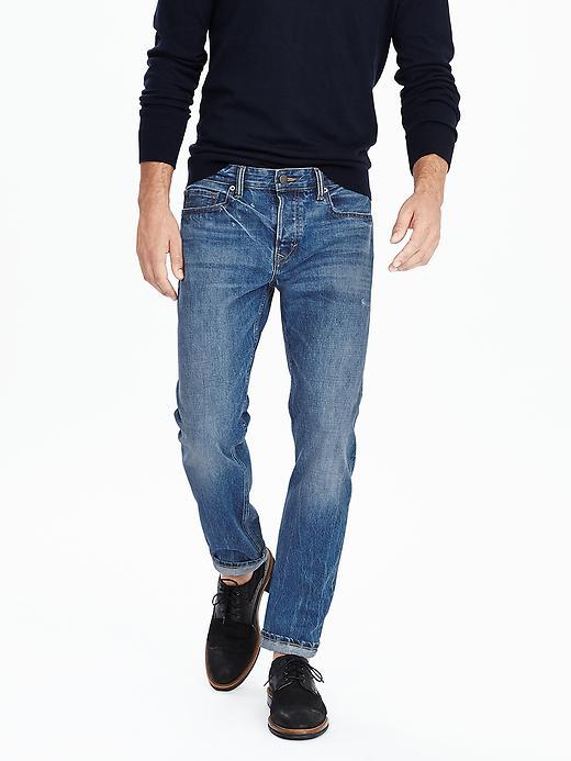 Banana Republic Mens Straight Light Wash White Oak Selvedge Jean Size 32w 36l Tall - Indigo