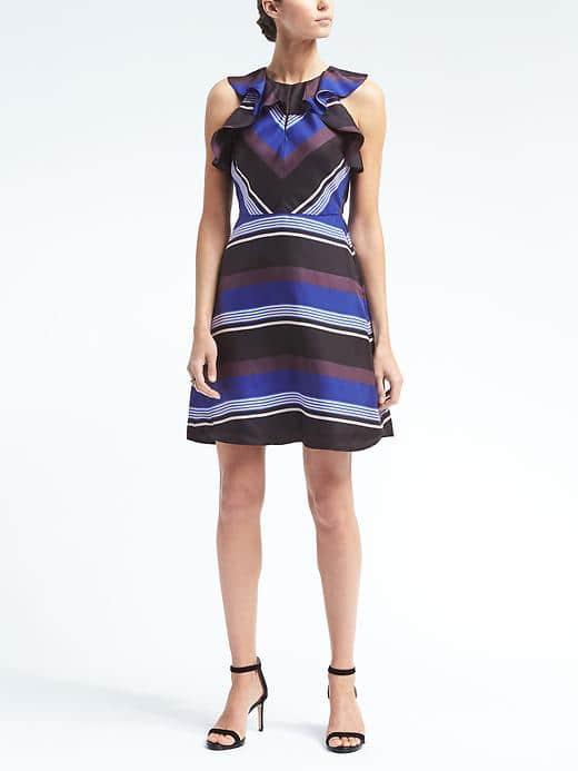 Banana Republic Womens Stripe Ruffle Silk Dress - Blue Stripe