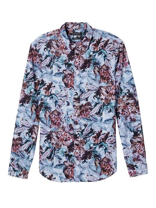 Banana Republic Mens Grant Fit Floral Cotton Shirt - Blue Floral