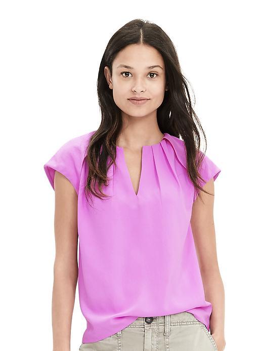 Banana Republic Pleated Crepe Blouse Size L Petite - Violet