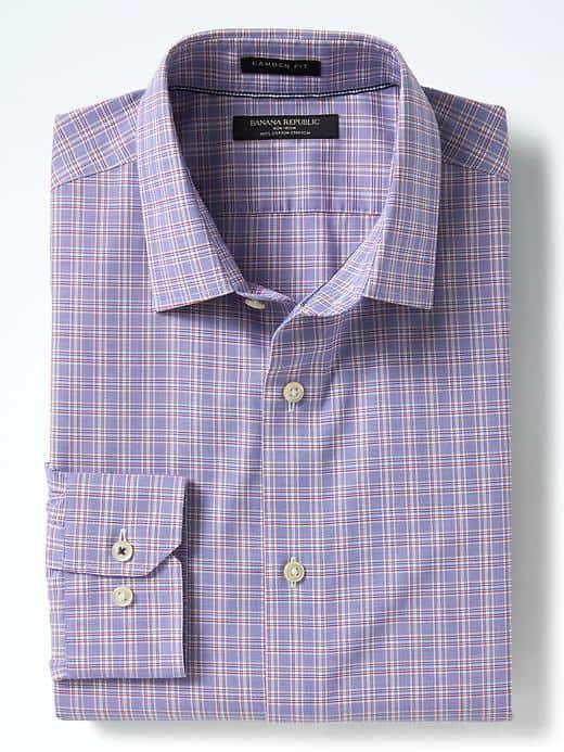 Banana Republic Mens Camden Fit Non Iron Stretch Check Shirt - Lipstick Red