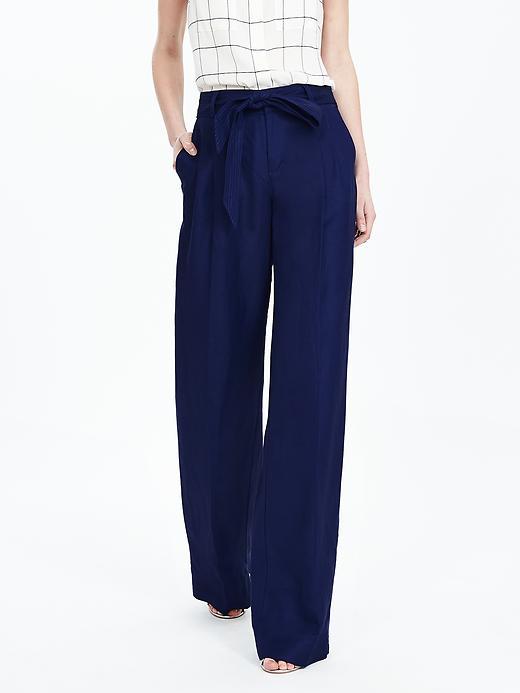 Banana Republic Womens Linen Blend Belted Wide Leg Pant Size 0 Regular - Bright Blue
