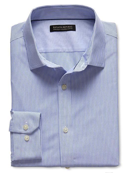 Banana Republic Mens Light Blue Updated Classic Fit Non-iron Striped Shirt - Light Blue