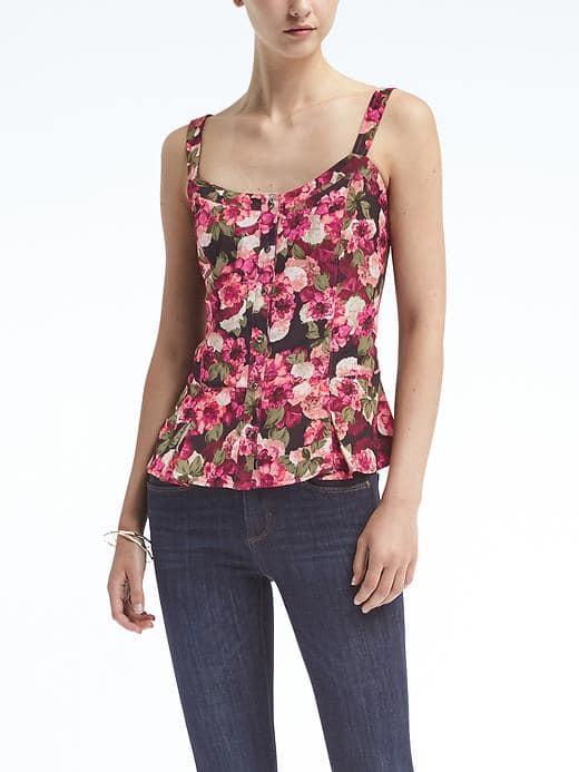 Banana Republic Floral Button Front Cami - Black