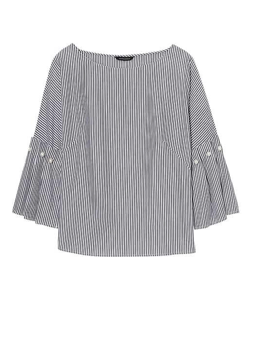Banana Republic Womens Petite Bell-sleeve Top With Pearl Accents Multi Stripe Size Xs
